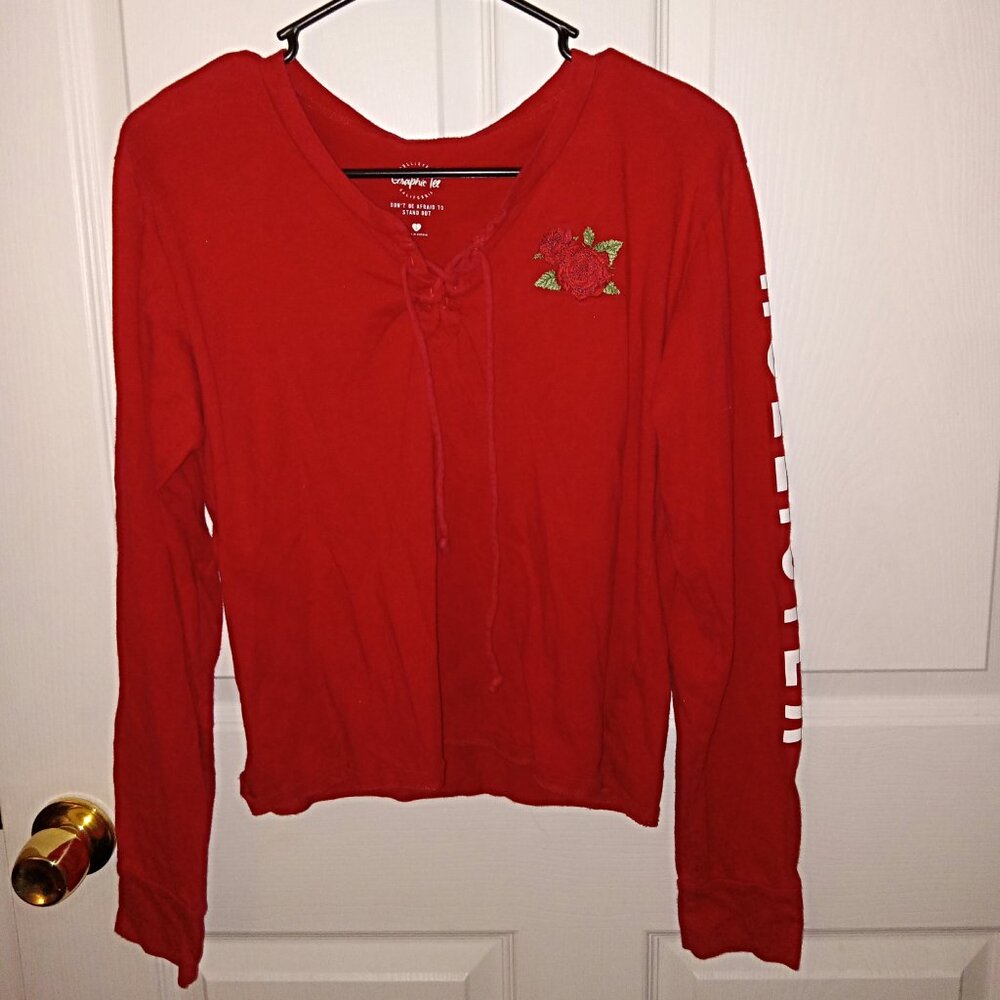 Hollister Juniors graphic rose long sleeve tee with Hollister logo on sleeve